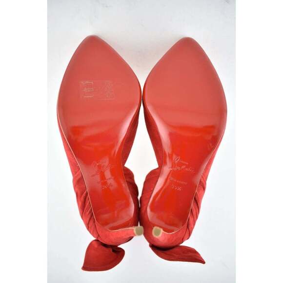 Christian Louboutin Barbara 100 Oeillet Red Suede Peep Toe Bow Heel Pump 39.5 - Picture 8 of 9